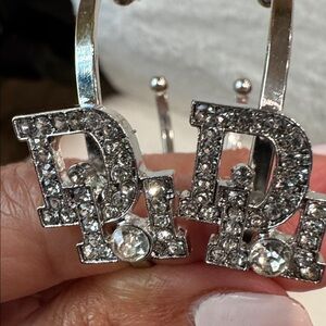 Silver Hoop Earrings with Crystal Accents - Women Jewelry